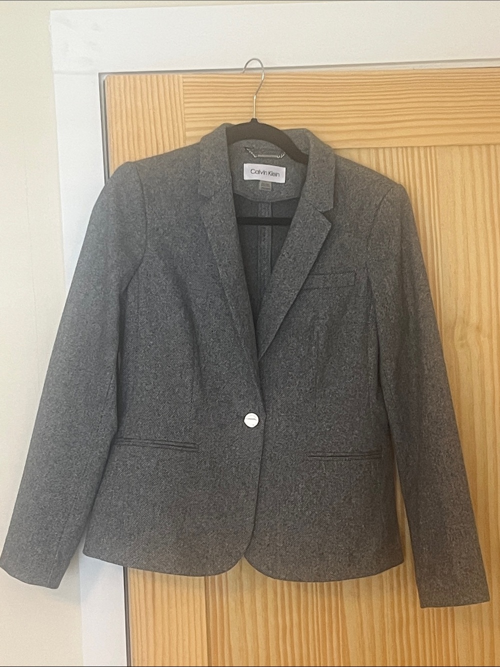 Calvin Klein Women's Charcoal Gray Single-Button Blazer